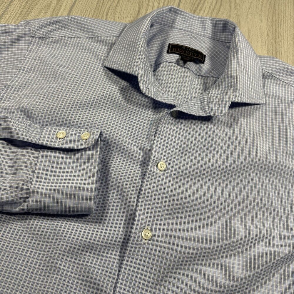 Jos A Bank Reserve Button Up Shirt Men’s 18 37 Custom Fit Blue Plaid EUC